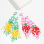 Wholesale seed Beaded Checker Stripe Tassel Drop Earrings L