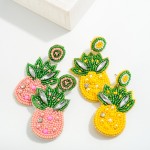 Wholesale seed Beaded Pineapple Drop Earring Rhinestone Accents L