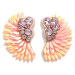 Wholesale fanned Feather Drop Earrings Rhinestone Accents L