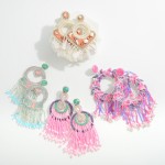 Wholesale pink Purple Statement Seed Beaded Tassel Drop Earrings Teal Accents L