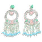 Wholesale pastel Statement Seed Beaded Tassel Drop Earrings Heart Accent L