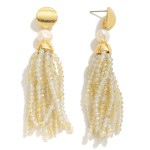 Wholesale gold Pearl Drop Earrings Beaded Tassel Details L