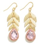 Wholesale gold Leaf Drop Earrings Teardrop Rhinestone Detail L