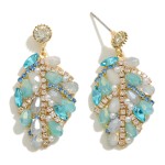 Wholesale rhinestone Beaded Leaf Drop Earrings L