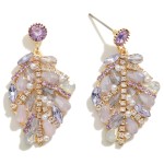 Wholesale rhinestone Beaded Leaf Drop Earrings L