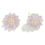 Wholesale beaded Flower Stud Earrings Pearl Rhinestone Center Accents L