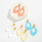 Tapered Resin Teardrop Earring With Gold Tone Sunburst Post 

- Approximately 2" L