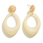 Tapered Resin Teardrop Earring With Gold Tone Sunburst Post 

- Approximately 2" L