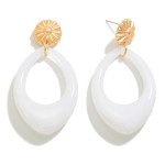 Tapered Resin Teardrop Earring With Gold Tone Sunburst Post 

- Approximately 2" L