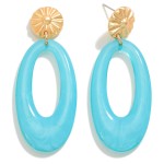 Wholesale oval Resin Drop Earring Gold Sunburst Post L