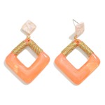 Wholesale resin Marbled Diamond Drop Earrings Metallic Wrapped Thread Accent L