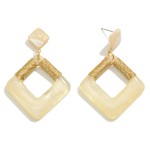 Wholesale resin Marbled Diamond Drop Earrings Metallic Wrapped Thread Accent L