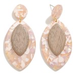 Wholesale teardrop Resin Drop Earring Wood Accent L