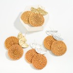 Wholesale hammered Reverse Arch Post Drop Earrings Woven Circular Raffia Dangle
