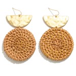 Wholesale hammered Reverse Arch Post Drop Earrings Woven Circular Raffia Dangle