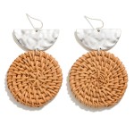 Wholesale hammered Reverse Arch Post Drop Earrings Woven Circular Raffia Dangle