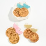Wholesale glitter Resin Post Drop Earring Woven Circular Raffia Dangle L