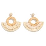 Wholesale woven Circular Raffia Earring Raffia Fan Detail L