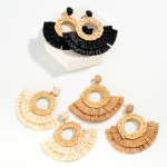 Wholesale woven Circular Raffia Earring Raffia Fan Detail L