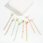 Wholesale dainty Beaded Flower Earring Single Beaded Tassel Accent L