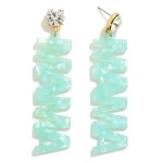 Wholesale marbled Resin MAMA Drop Earrings Rhinestone Post L