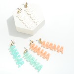 Marbled Resin 'MAMA' Drop Earrings With Rhinestone Post 

- Approximately 2.75" L