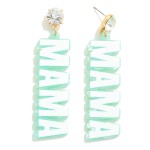 White Lined Resin 'Mama' Drop Earrings With Rhinestone Post

- Approximately 2.75" L