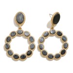 Gold Tone Circular Drop Earring With Circular Stone Inlay 

- Approximately 2.25" L