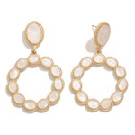 Gold Tone Circular Drop Earring With Circular Stone Inlay 

- Approximately 2.25" L