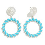 Wholesale gold Circular Drop Earring Flower Post Stone Inlay Details L