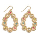 Wholesale metal Flower Teardrop Earrings Resin Center Accents L
