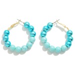 Two Tone Metallic And Pearlescent Beaded Drop Hoop Earrings 

- Approximately 1.5" L