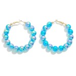 Wholesale circular Abalone Beaded Drop Hoop Earrings L