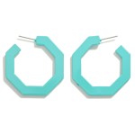 Wholesale lightweight Abalone Hexagon Drop Hoop Earrings L