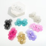 Wholesale metal Flower Drop Earrings Rhinestone Accent L