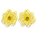 Metal Flower Stud Earrings With Rhinestone Center Detail

- Approximately 1.75" L