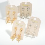 Set of Three Metal Earrings Featuring Flower Stud and Bee & Dragonfly Drop Earring

- Approximately 0.75-1" L