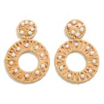 Wholesale circular Raffia Wrapped Drop Earrings Pearl Accents L