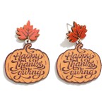 Wholesale wood Pumpkin Happy Thanksgiving Drop Earrings L