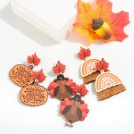 Wholesale wood Pumpkin Happy Thanksgiving Drop Earrings L