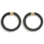 Metallic Faux Leather Drop Hoop Earrings 

- Approximately 2" L