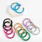 Wholesale metallic Faux Leather Drop Hoop Earrings L