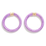 Metallic Faux Leather Drop Hoop Earrings 

- Approximately 2" L