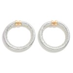 Metallic Faux Leather Drop Hoop Earrings 

- Approximately 2" L