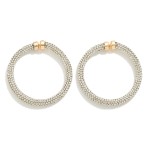 Rhinestone Studded Drop Hoop Earrings

- Approximately 2" L