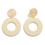 Basket Weave Circular Drop Earring With Geometric Stamped Post Details

- Approximately 2.5" L