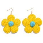 Wholesale raffia Wrapped Flower Drop Earrings L