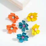 Wholesale metal Flower Stud Earrings Stone Center Detail L