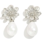 Metal Flower Drop Earring With Pearl Dangle

- Approximately 1.5" L