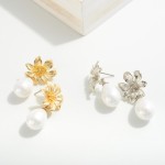 Metal Flower Drop Earring With Pearl Dangle

- Approximately 1.5" L